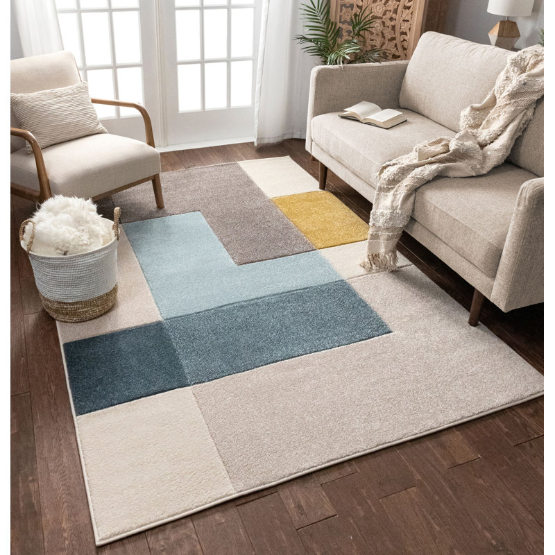 Well Woven Ruby Constance MidCentury Modern Geometric Squares Gray